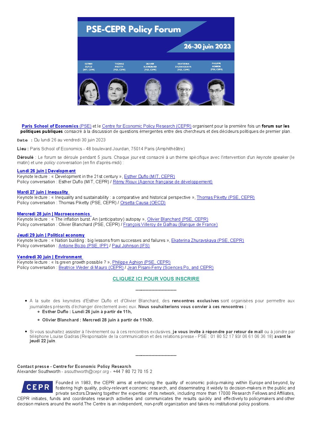Communiqués de presse - PSE-CEPR Policy Forum - Paris School of Economics